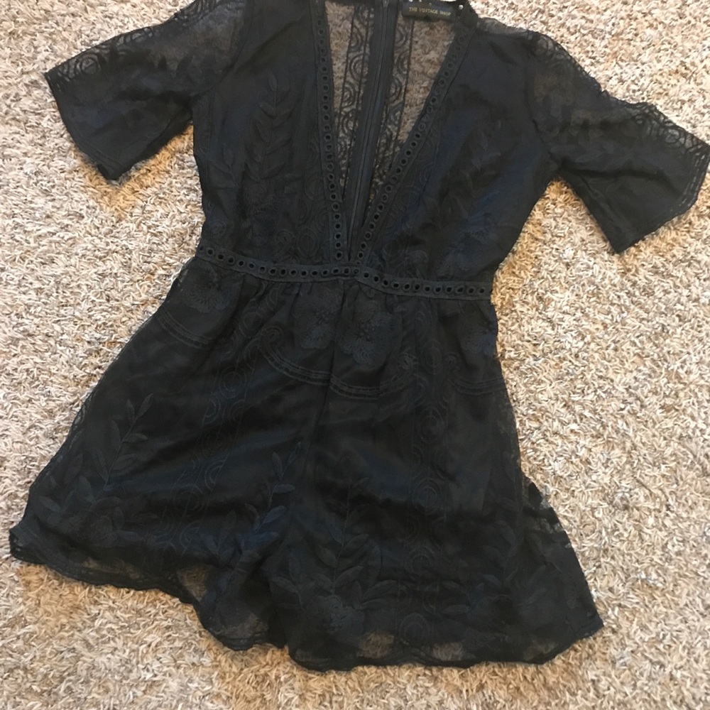 Deep V lace romper